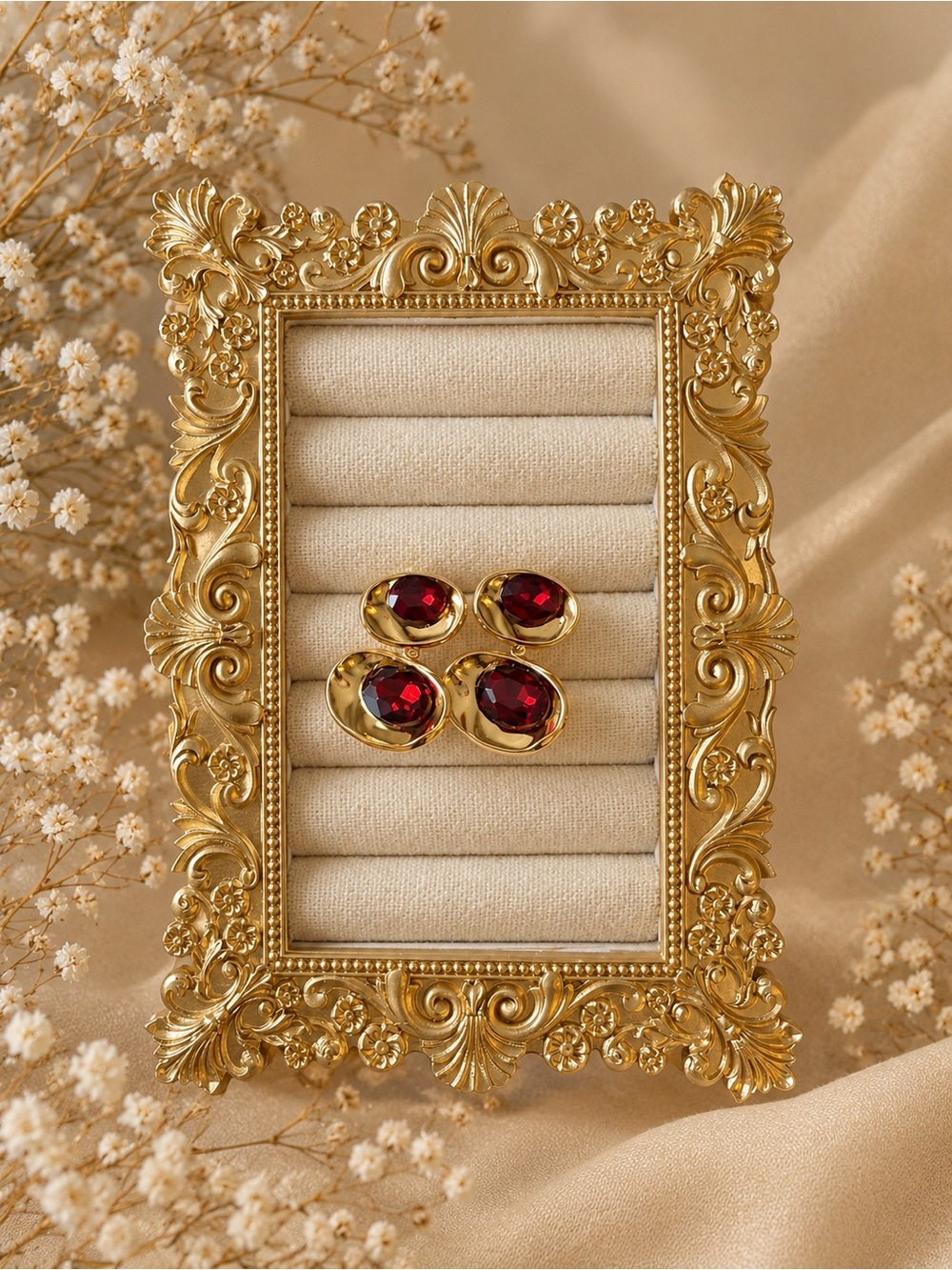 18k Gold-Plated stainless steel Red Stone Earrings Set - Women Jewelry